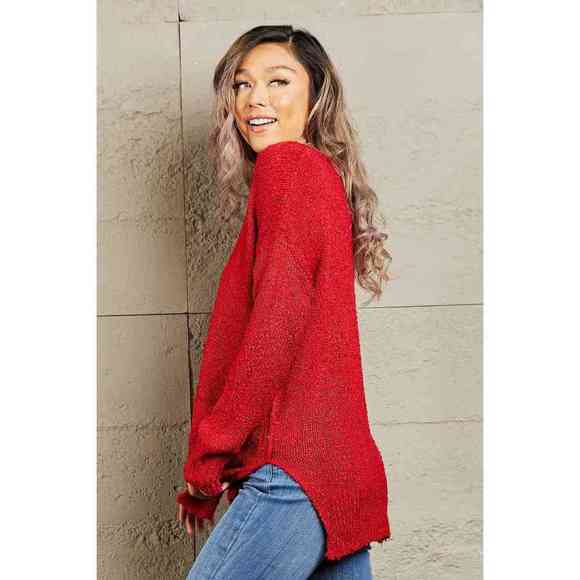 Heimish By The Fire Full Size Draped Detail Knit Sweater - Picture 3 of 5